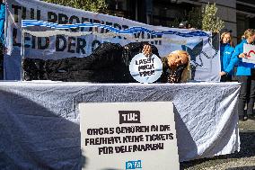 Singer Sarah Connor And PETA Protest In Front Of TUI Travel Agency