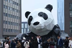 Wall-climbing Giant Panda Sculpture in Chengdu