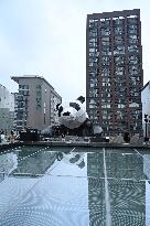 Wall-climbing Giant Panda Sculpture in Chengdu