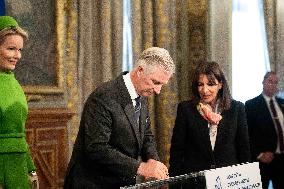 Belgium Royal Couple Visit To The Hotel De Ville - Paris