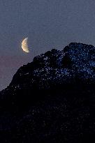 Waning Crescent Moon In Tromso, Norway