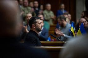 Ukrainian President Zelensky Presents Victory Plan At Parliament - Kyiv