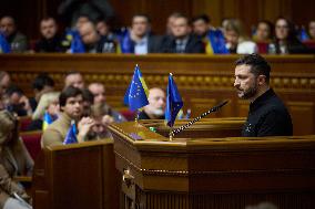 Ukrainian President Zelensky Presents Victory Plan At Parliament - Kyiv