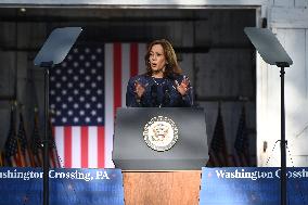 U.S. Vice President Kamala Harris At Country Over Party Themed Campaign Rally In Washington Crossing Pennsylvania