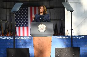 U.S. Vice President Kamala Harris At Country Over Party Themed Campaign Rally In Washington Crossing Pennsylvania