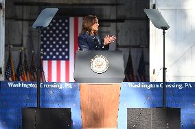 U.S. Vice President Kamala Harris At Country Over Party Themed Campaign Rally In Washington Crossing Pennsylvania