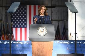 U.S. Vice President Kamala Harris At Country Over Party Themed Campaign Rally In Washington Crossing Pennsylvania