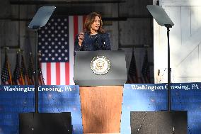 U.S. Vice President Kamala Harris At Country Over Party Themed Campaign Rally In Washington Crossing Pennsylvania