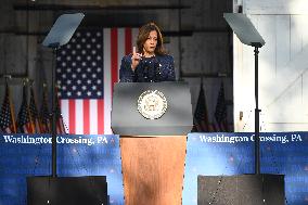 U.S. Vice President Kamala Harris At Country Over Party Themed Campaign Rally In Washington Crossing Pennsylvania