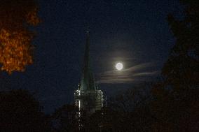 The Hunters Supermoon Is Visible In Linköping, Sweden.