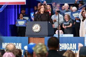 Kamala Harris Tim Walz US Presidential Campaign Rally in Michigan