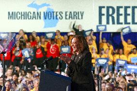 Kamala Harris Tim Walz US Presidential Campaign Rally in Michigan