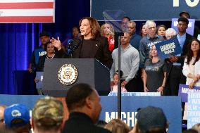 Kamala Harris Tim Walz US Presidential Campaign Rally in Michigan