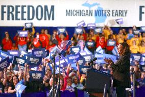 Kamala Harris Tim Walz US Presidential Campaign Rally in Michigan