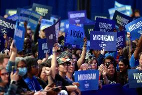 Kamala Harris Tim Walz US Presidential Campaign Rally in Michigan