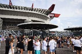 Taylor Swift Fans Gather Outside The San Siro Stadium For The Italian Concert Of The Eras Tour In Milan