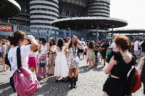 Taylor Swift Fans Gather Outside The San Siro Stadium For The Italian Concert Of The Eras Tour In Milan