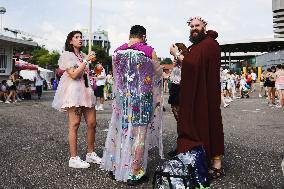 Taylor Swift Fans Gather Outside The San Siro Stadium For The Italian Concert Of The Eras Tour In Milan