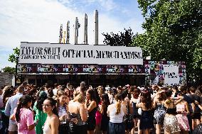 Taylor Swift Fans Gather Outside The San Siro Stadium For The Italian Concert Of The Eras Tour In Milan