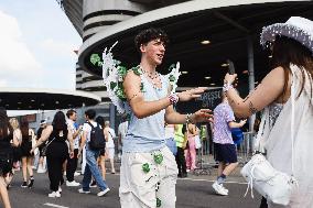 Taylor Swift Fans Gather Outside The San Siro Stadium For The Italian Concert Of The Eras Tour In Milan