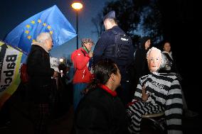 Protest Against Jaroslaw Kaczynski's Visit To Wawel Hill In Krakow