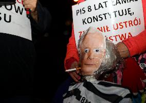 Protest Against Jaroslaw Kaczynski's Visit To Wawel Hill In Krakow