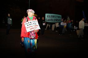 Protest Against Jaroslaw Kaczynski's Visit To Wawel Hill In Krakow