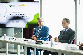 The Signing Of The Memorandum Of Understanding Between Regione Lombardia And Eni SpA In Milan