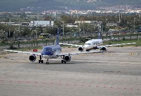 Diverse aircraft on the takeoff runway