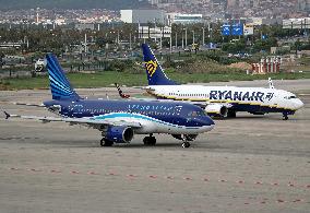 Diverse aircraft on the takeoff runway