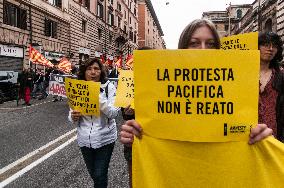 Demonstration Against The Approval Of The Security Bill In Rome, Italy