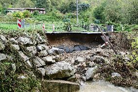 A Collapsed Road After Flooding In The Rhone Valley