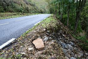 A Collapsed Road After Flooding In The Rhone Valley