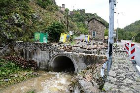 A Collapsed Road After Flooding In The Rhone Valley