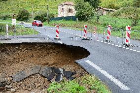 A Collapsed Road After Flooding In The Rhone Valley