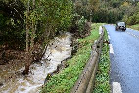 A Collapsed Road After Flooding In The Rhone Valley