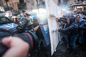 Clashes during a demo for Palestine in Naples - Italy