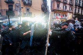 Clashes during a demo for Palestine in Naples - Italy