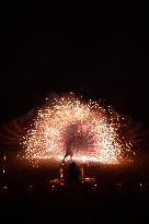 Fire Performance During Closing Ceromoney Of "Monument Arles" Festival In Arles, France.