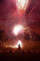 Fire Performance During Closing Ceromoney Of "Monument Arles" Festival In Arles, France.