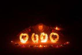 Fire Performance During Closing Ceromoney Of "Monument Arles" Festival In Arles, France.