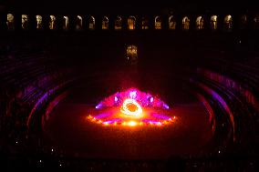 Fire Performance During Closing Ceromoney Of "Monument Arles" Festival In Arles, France.