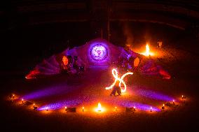 Fire Performance During Closing Ceromoney Of "Monument Arles" Festival In Arles, France.