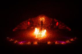 Fire Performance During Closing Ceromoney Of "Monument Arles" Festival In Arles, France.