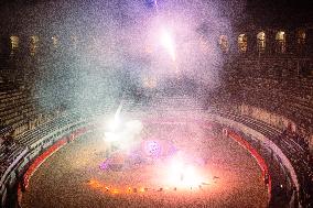 Fire Performance During Closing Ceromoney Of "Monument Arles" Festival In Arles, France.