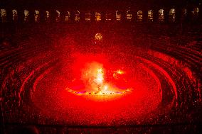 Fire Performance During Closing Ceromoney Of "Monument Arles" Festival In Arles, France.