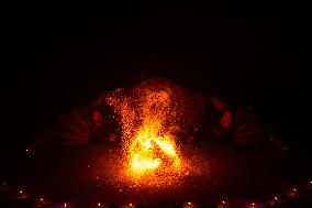 Fire Performance During Closing Ceromoney Of "Monument Arles" Festival In Arles, France.