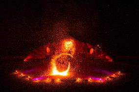 Fire Performance During Closing Ceromoney Of "Monument Arles" Festival In Arles, France.