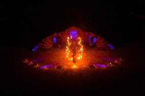 Fire Performance During Closing Ceromoney Of "Monument Arles" Festival In Arles, France.