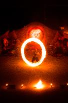 Fire Performance During Closing Ceromoney Of "Monument Arles" Festival In Arles, France.